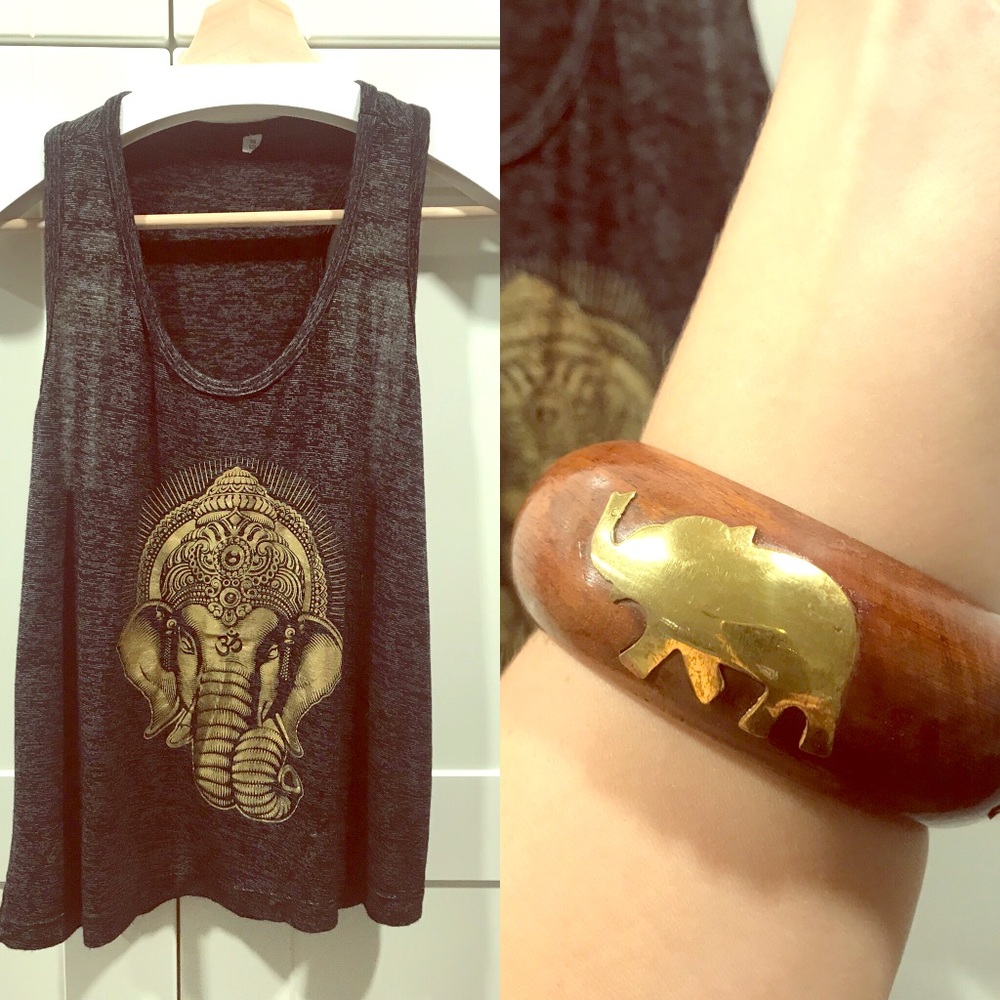 🕉Ganesh/Elephant tank w/free gift of Bracelet 🐘M